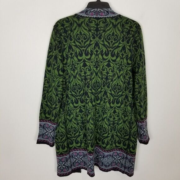 Tey-Art Women Alpaca Blend Open Front Cardigan Sweater Sz M Green Floral - Picture 4 of 7